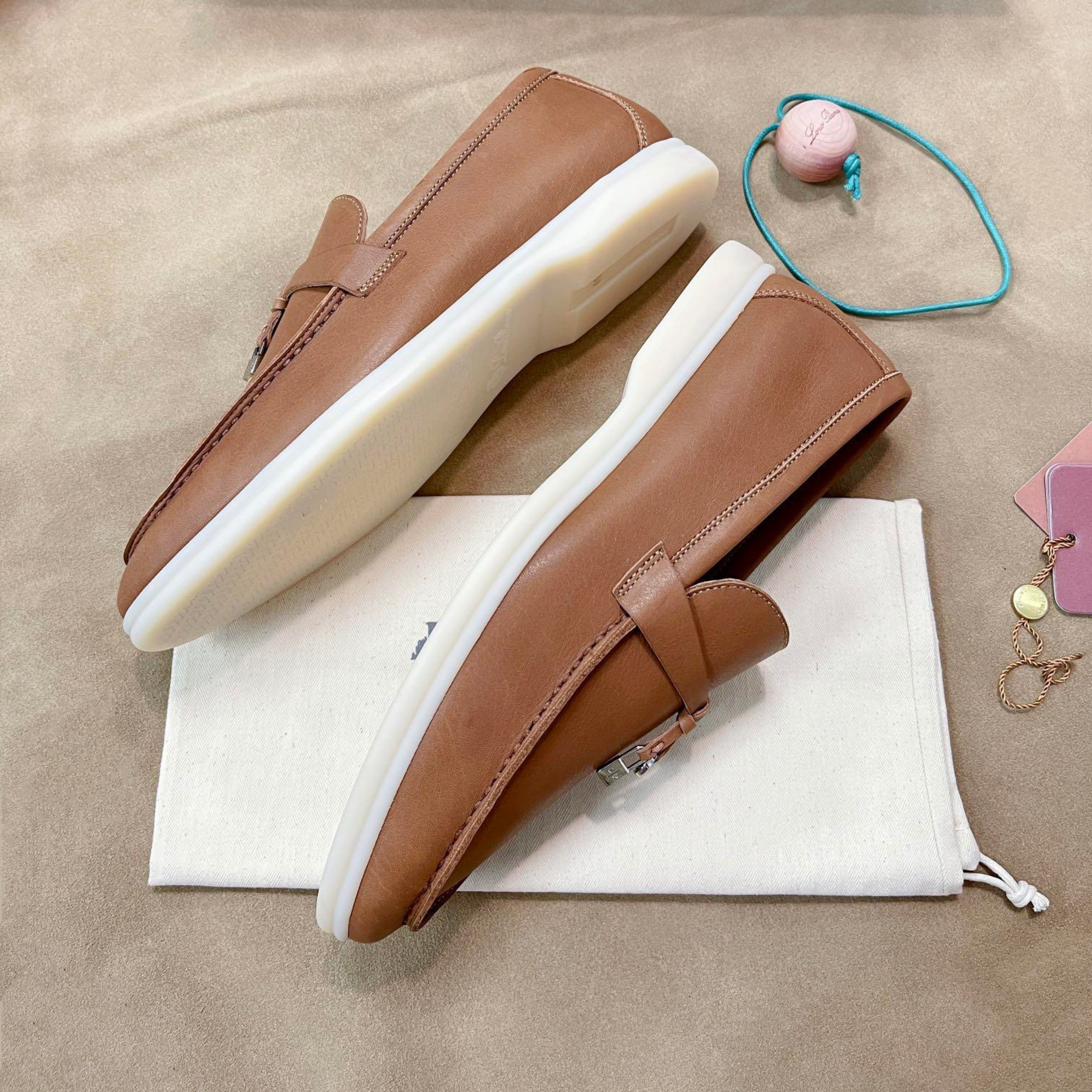 Loro Piana Summer Charms Walk Deerskin Loafers - Cream Bignet (20CB)