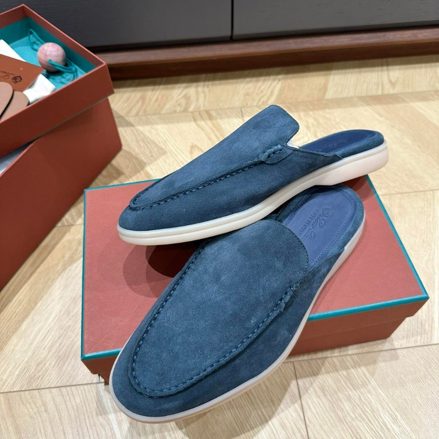 Loro Piana Babouche Walk Suede Slippers - Racing Blue (202)