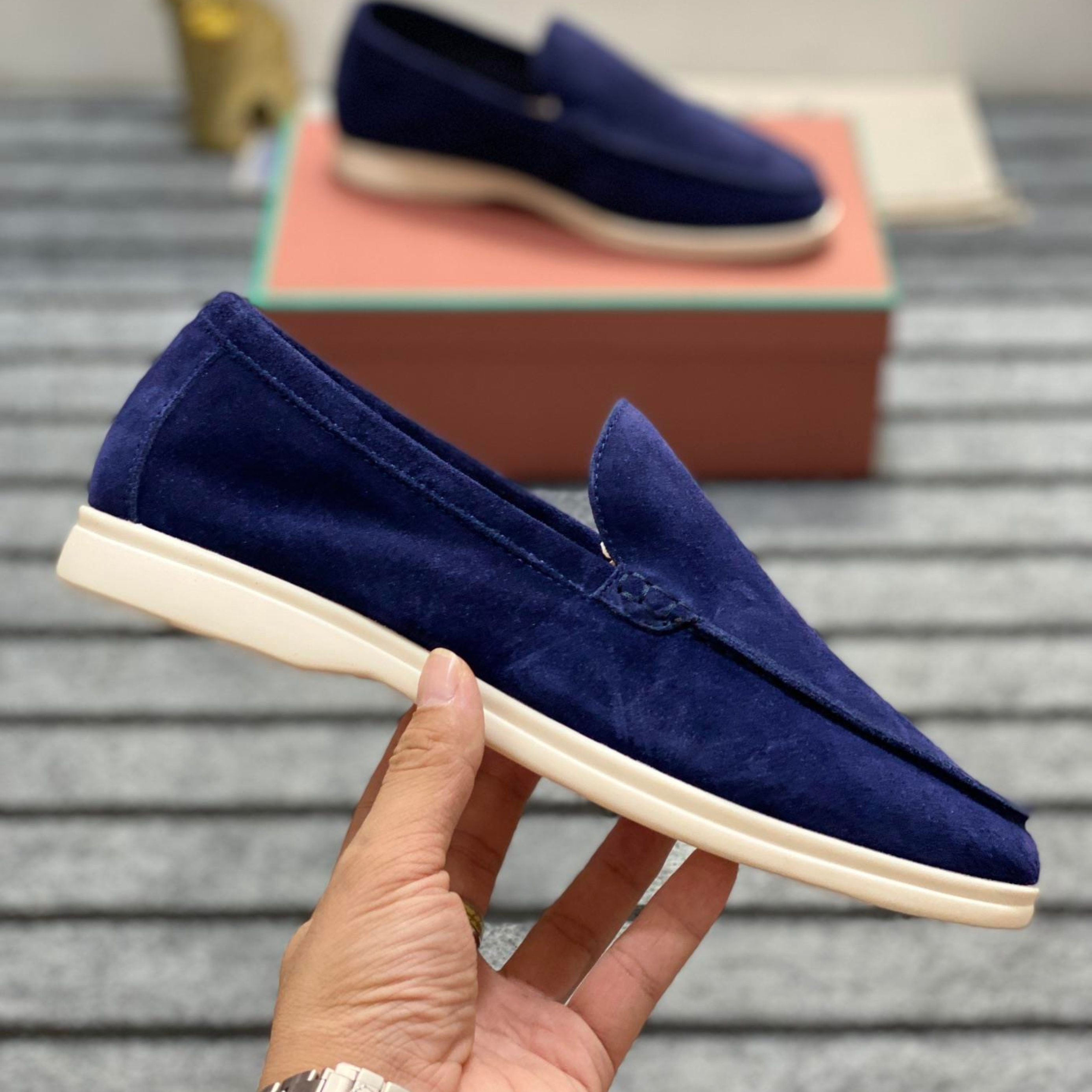 Loro Piana Summer Walk Suede Loafers - Dark Navy Blue ( 040)