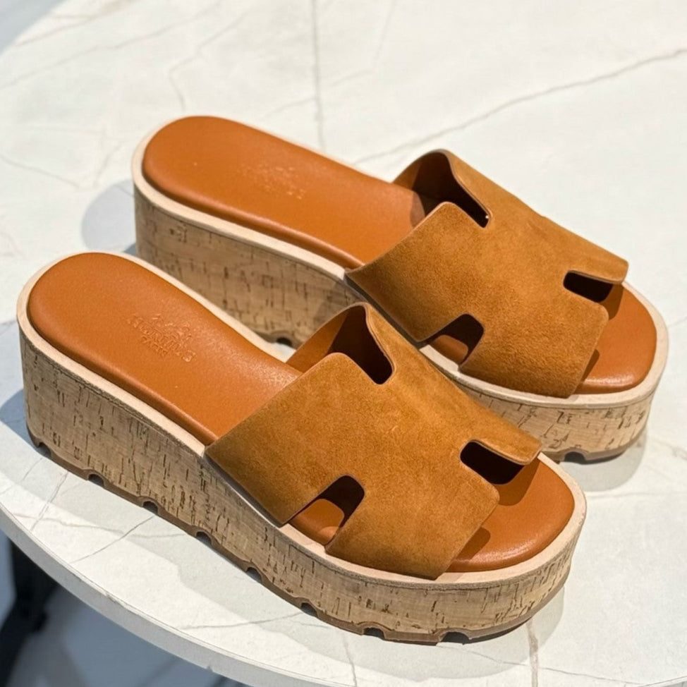 Hermes Eze 30 Suede Sandals - Natural Brown