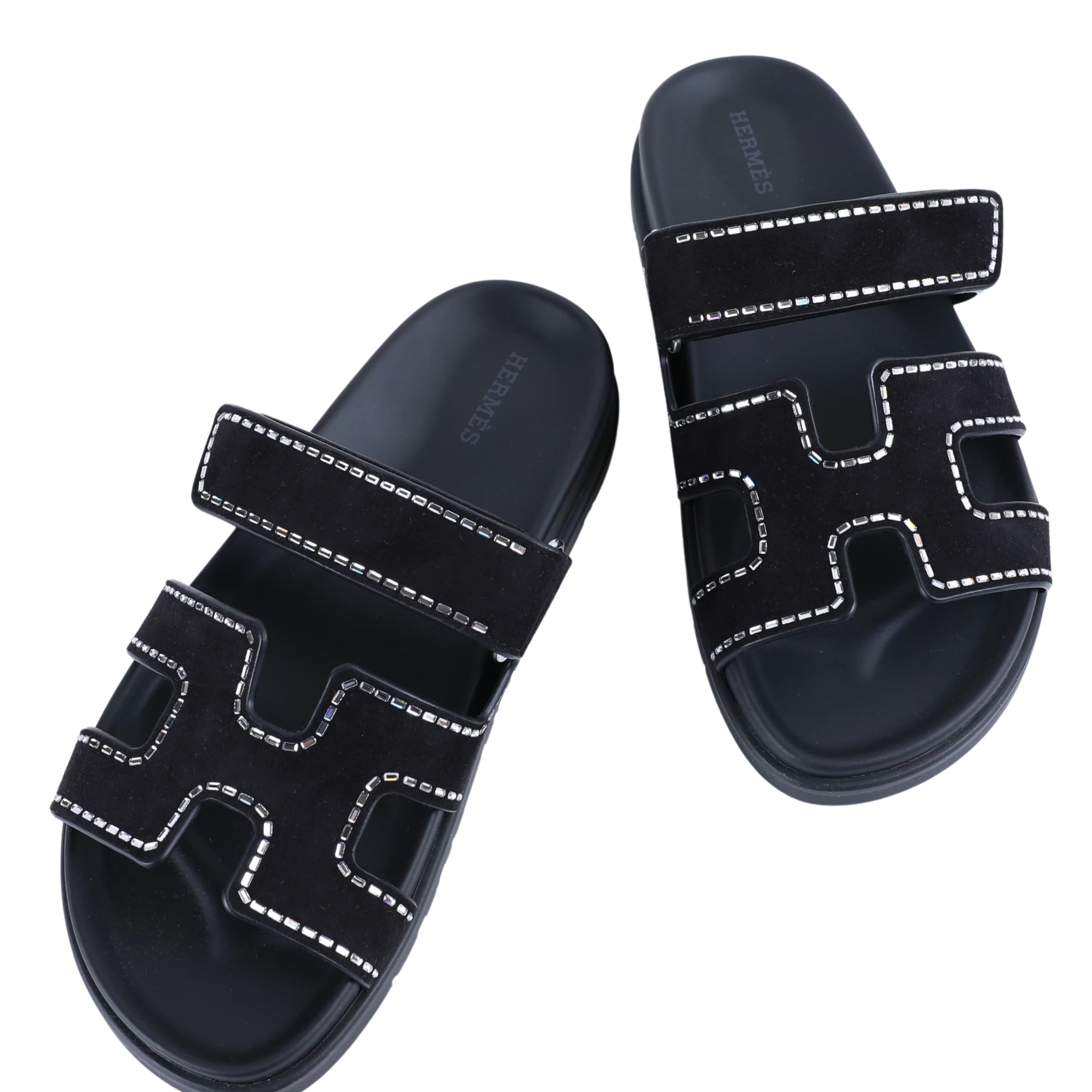 Hermes Chypre Suede Crystals Sandals - Black
