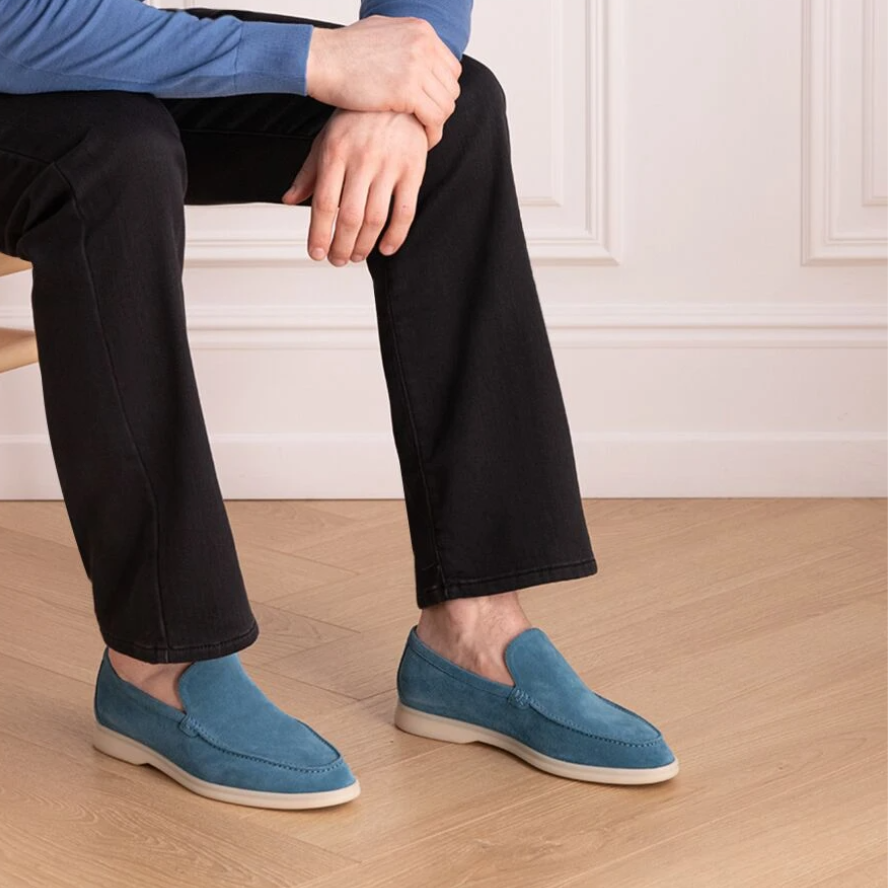 Loro Piana Summer Knit Walk Wish Suede Loafers - Blue Sorbet (233)