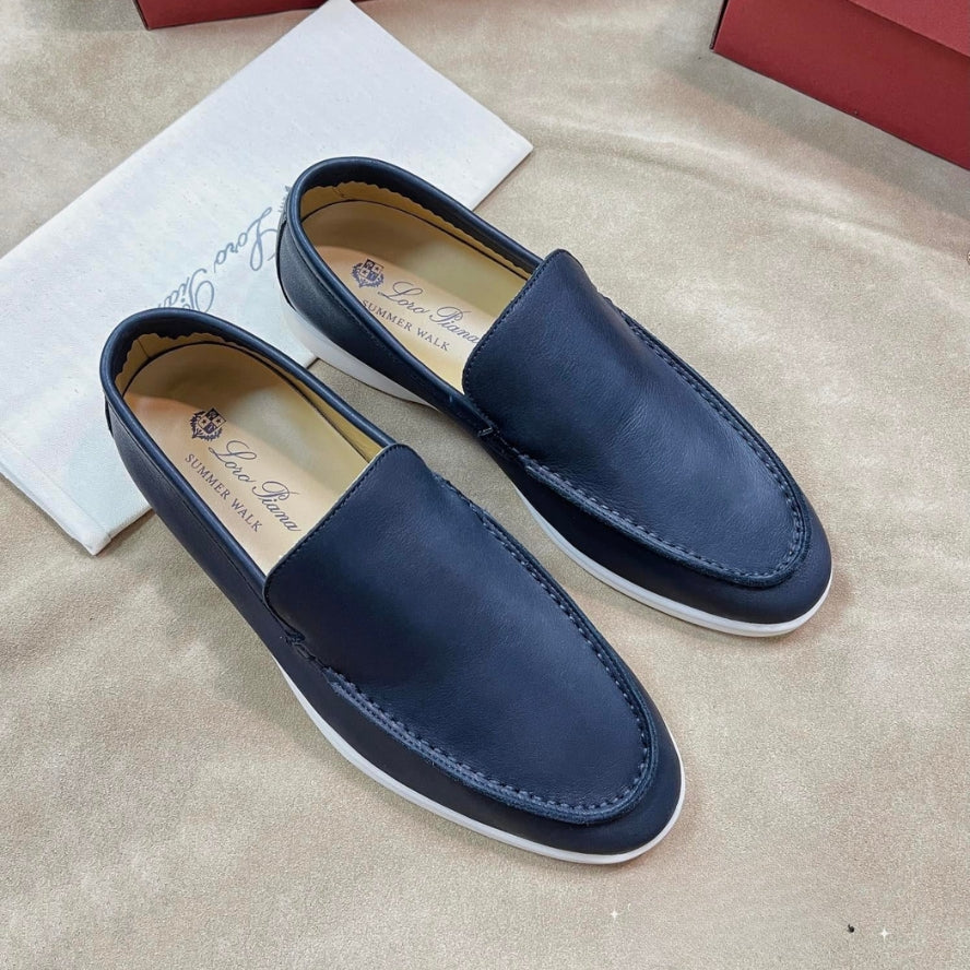 Loro Piana Summer Walk Elk Leather Loafers - Navy Blue (W000)