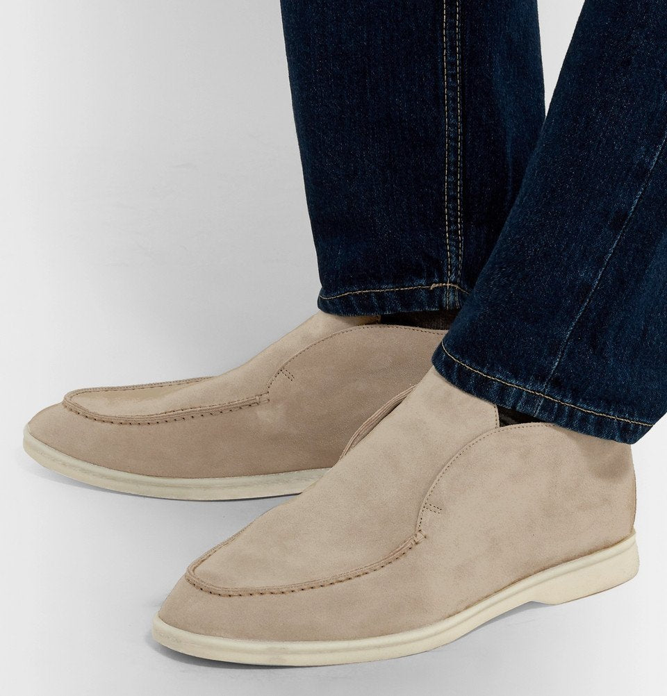 Loro Piana Open Walk Suede Ankle Boots - Beige