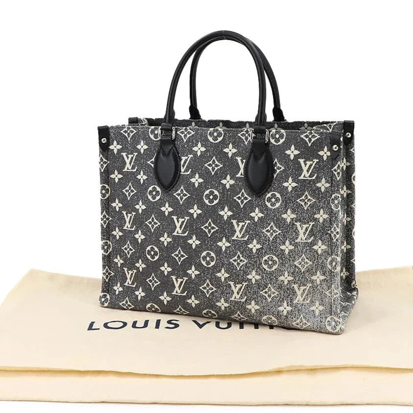 Louis Vuitton Jacquard Denim OnTheGo MM Tote Bag - Black White