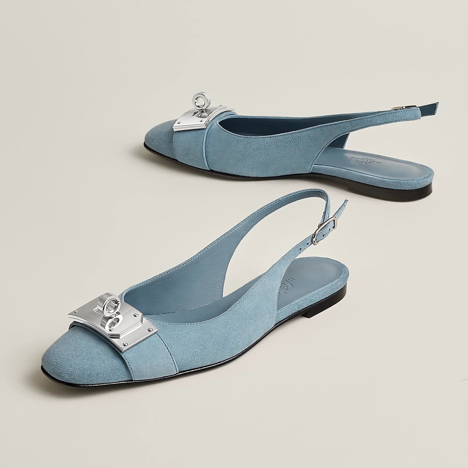 Hermes Innocente Slingback Suede Sandals - Blue Sky