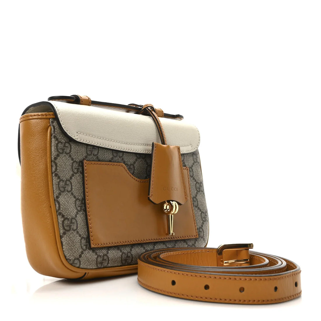 Gucci GG Supreme Padlock Front Pocket Flap Shoulder Bag – Beige