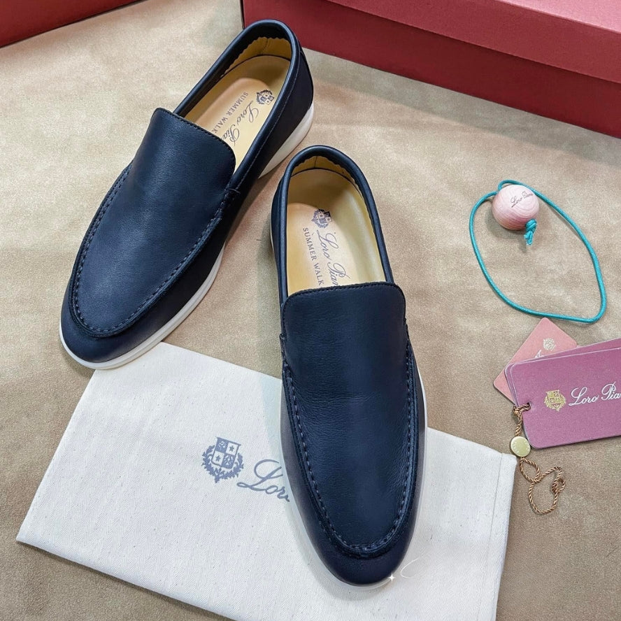 Loro Piana Summer Walk Elk Leather Loafers - Navy Blue (W000)