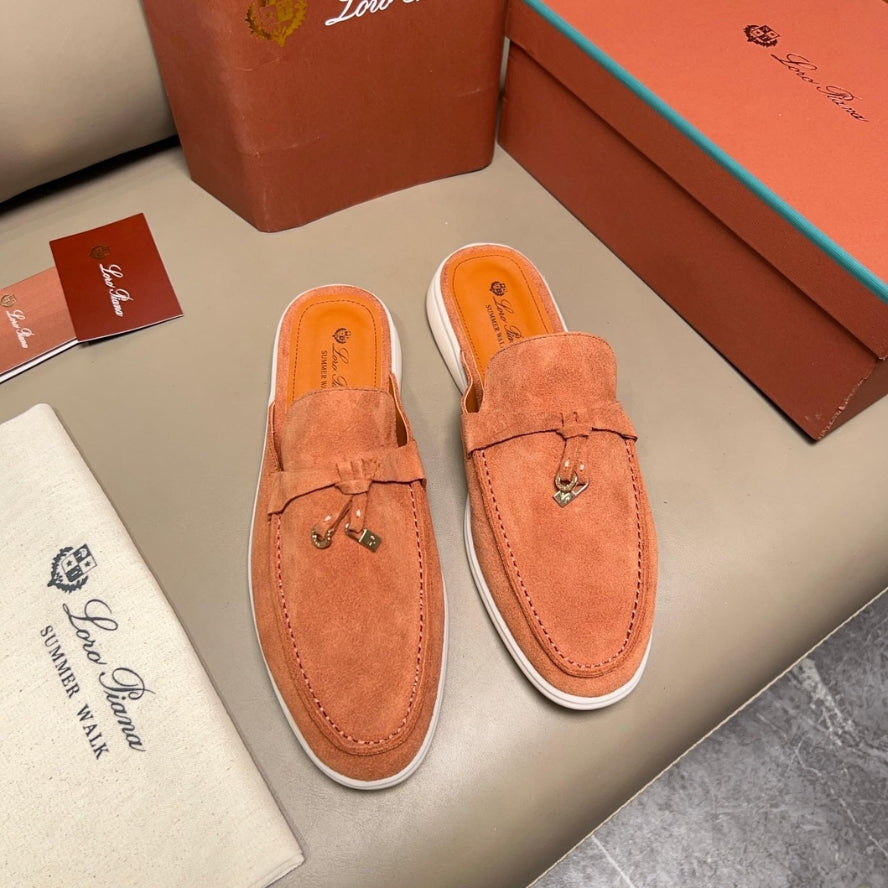 Loro Piana Babouche Charms Walk Suede Loafers - Dusty Orange (L0BF)