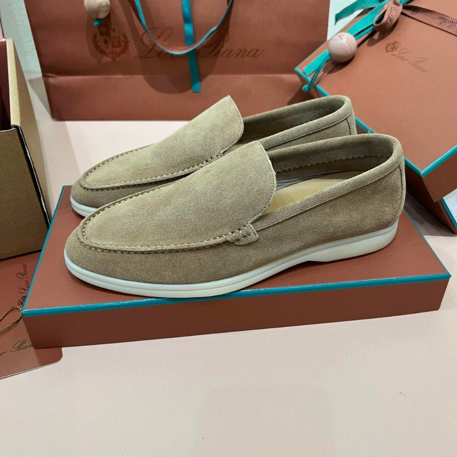Loro Piana Summer Walk Suede Loafers - Powder Tea