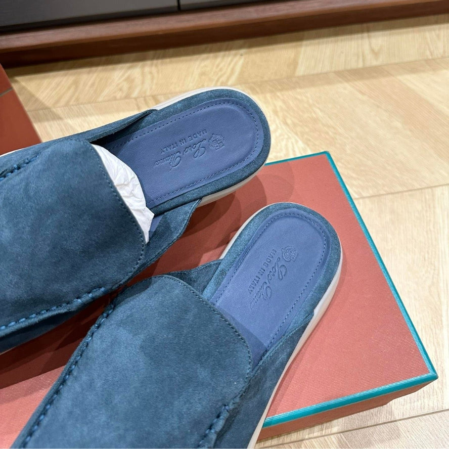 Loro Piana Babouche Walk Suede Slippers - Racing Blue (202)