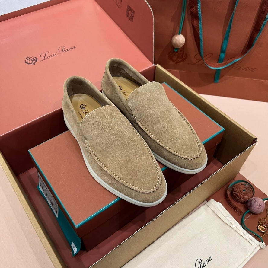 Loro Piana Summer Walk Suede Loafers - Powder Tea