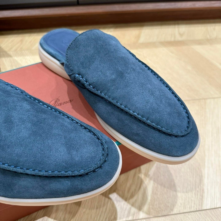 Loro Piana Babouche Walk Suede Slippers - Racing Blue (202)