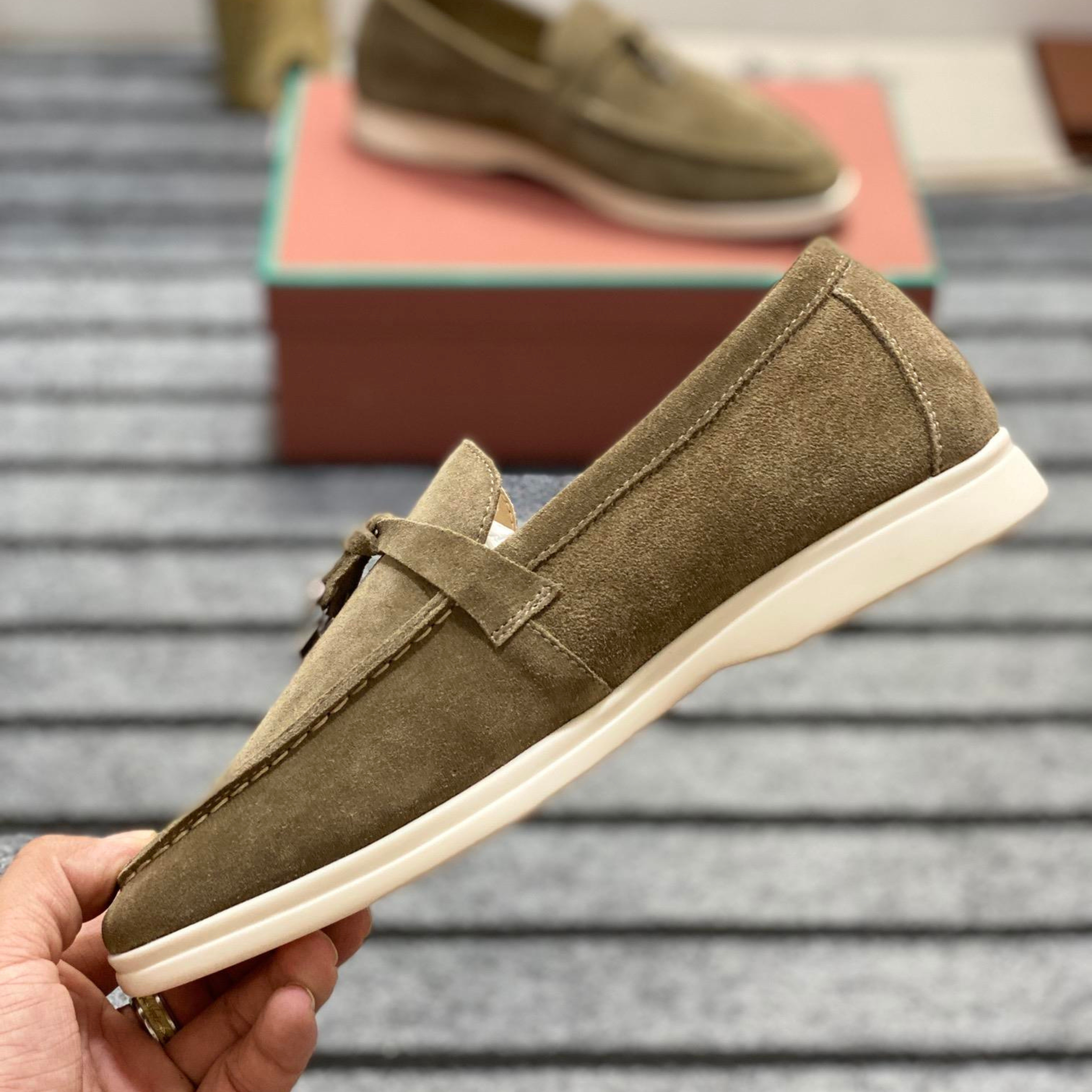 Loro Piana Summer Walk Suede Loafers - Olive