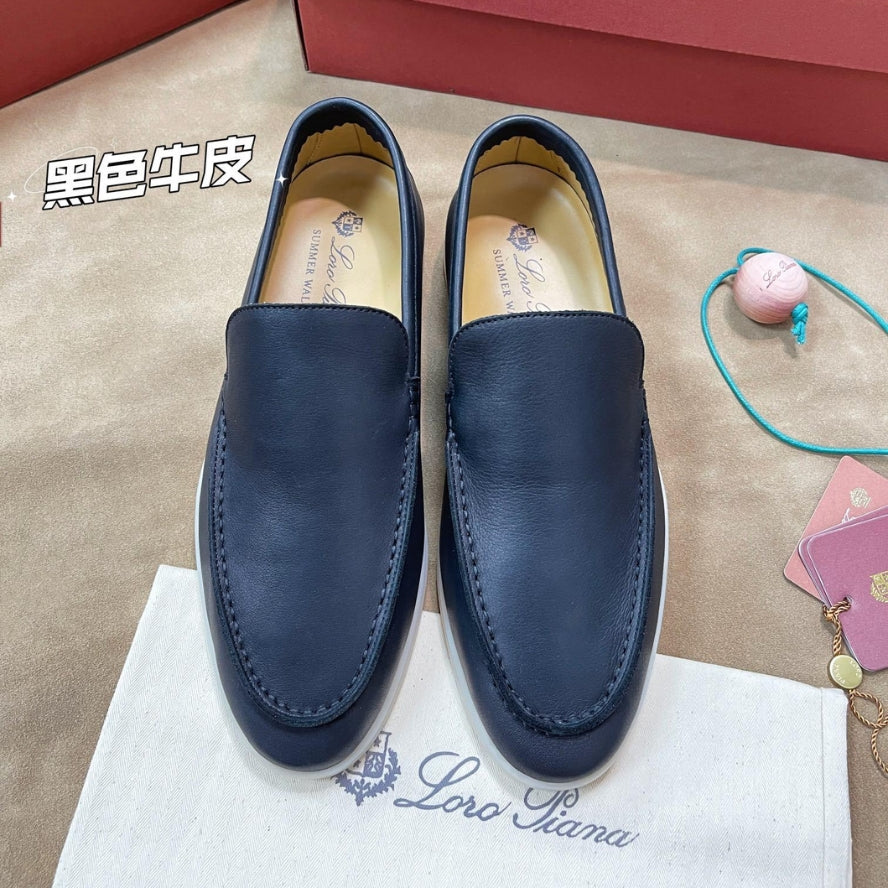 Loro Piana Summer Walk Elk Leather Loafers - Navy Blue (W000)