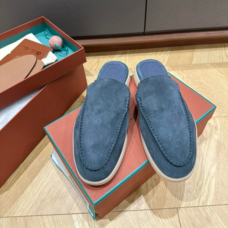 Loro Piana Babouche Walk Suede Slippers - Racing Blue (202)