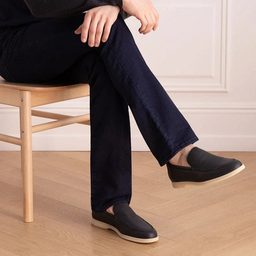 Loro Piana Summer Walk Elk Leather Loafers - Navy Blue (W000)