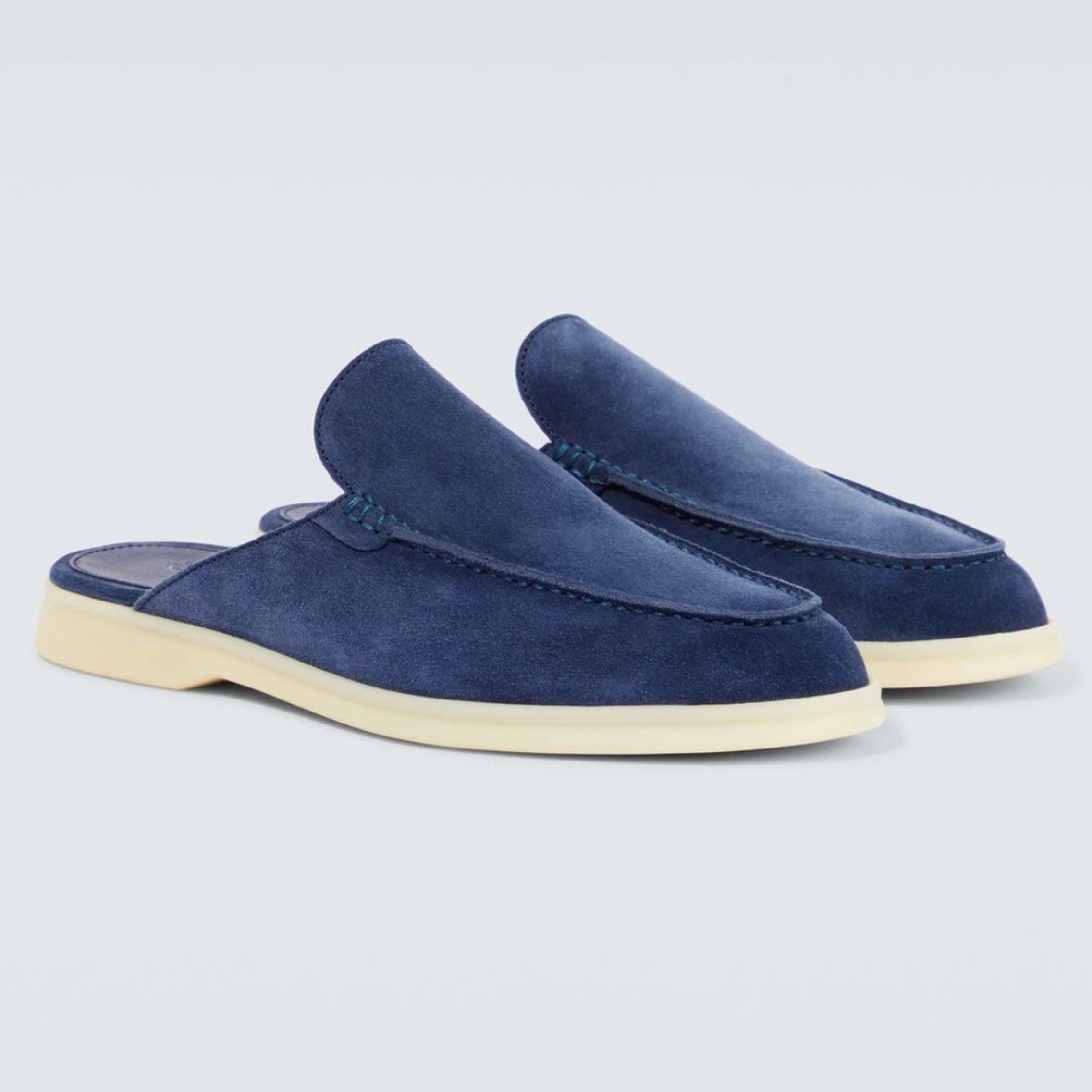 Loro Piana Babouche Walk Suede Slippers -  Racing Blue (003)