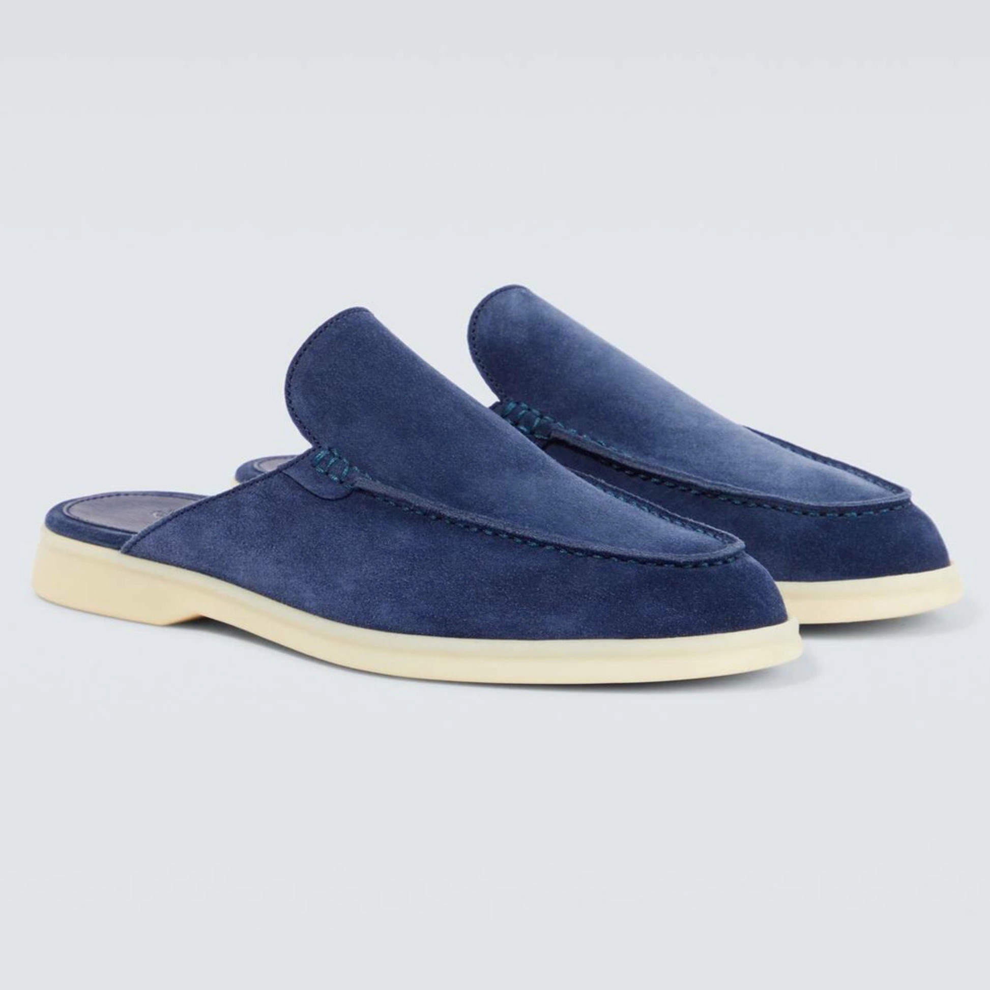 Loro Piana Babouche Walk Suede Slippers - Racing Blue (003)