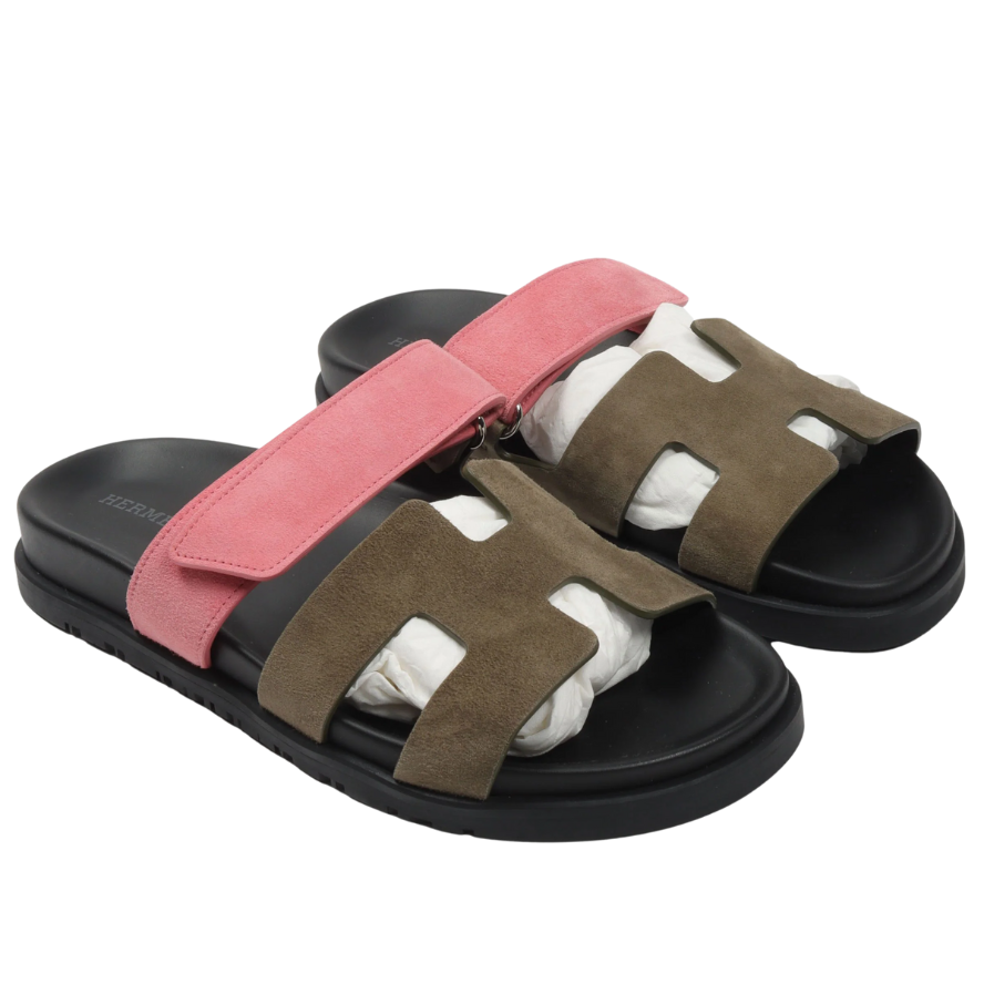 Hermes Chypre Sandals - Pink & Vert Toundra