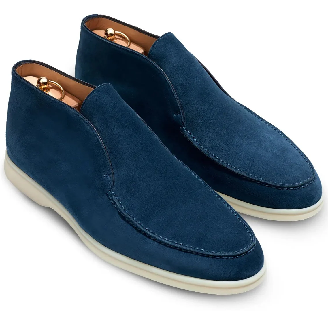 Loro Piana Open Walk Suede Loafers - Dark Blue