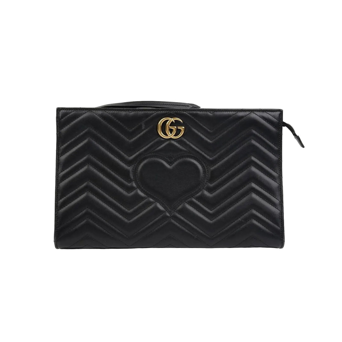 Gucci GG Marmont Matelassé Chevron Heart Clutch Bag – Black