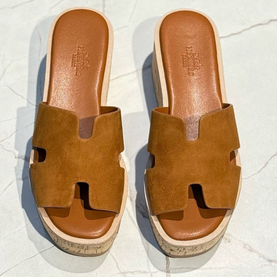 Hermes Eze 30 Suede Sandals - Natural Brown