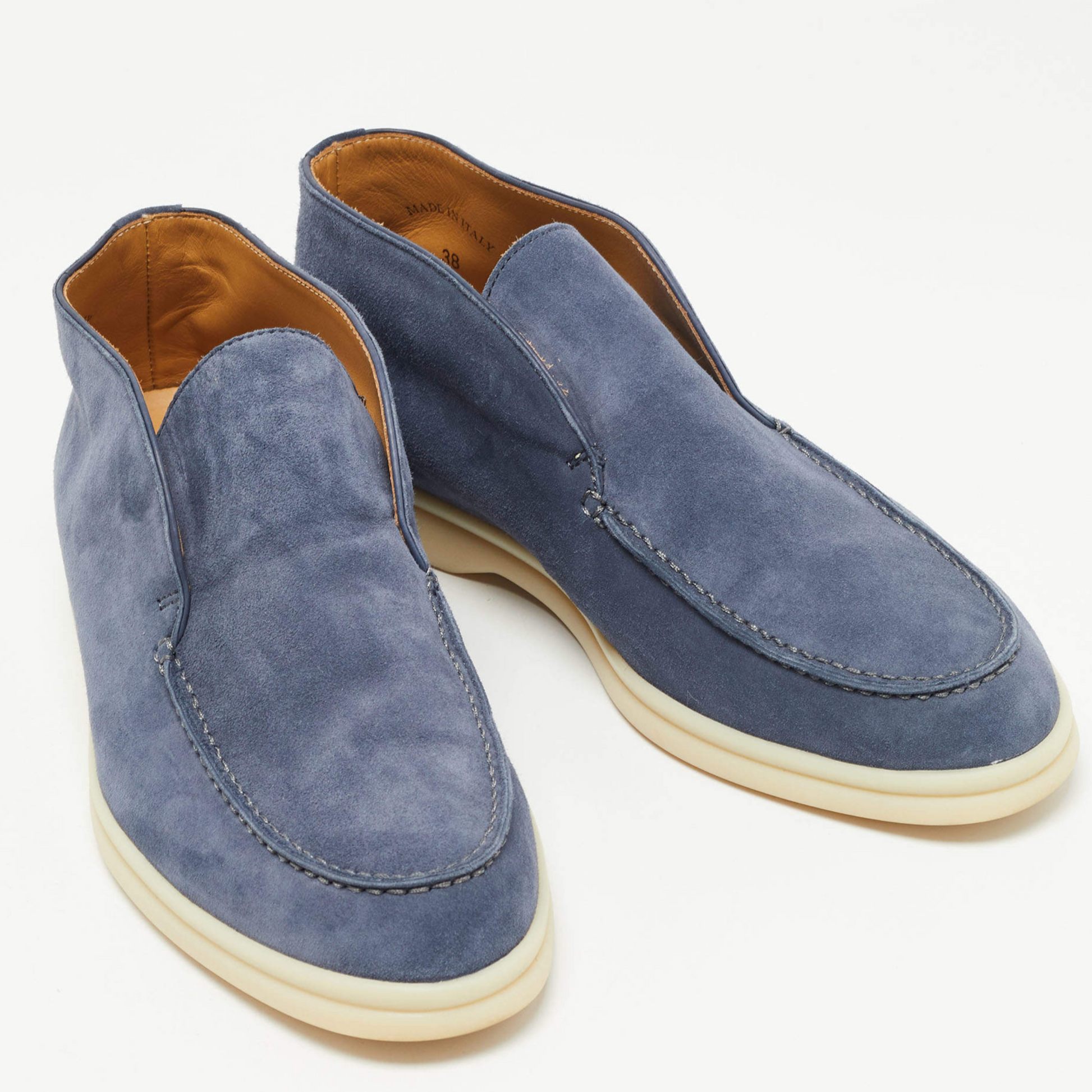 Loro Piana Open Walk Suede Ankle Boots - Frozen Blue (60JF)