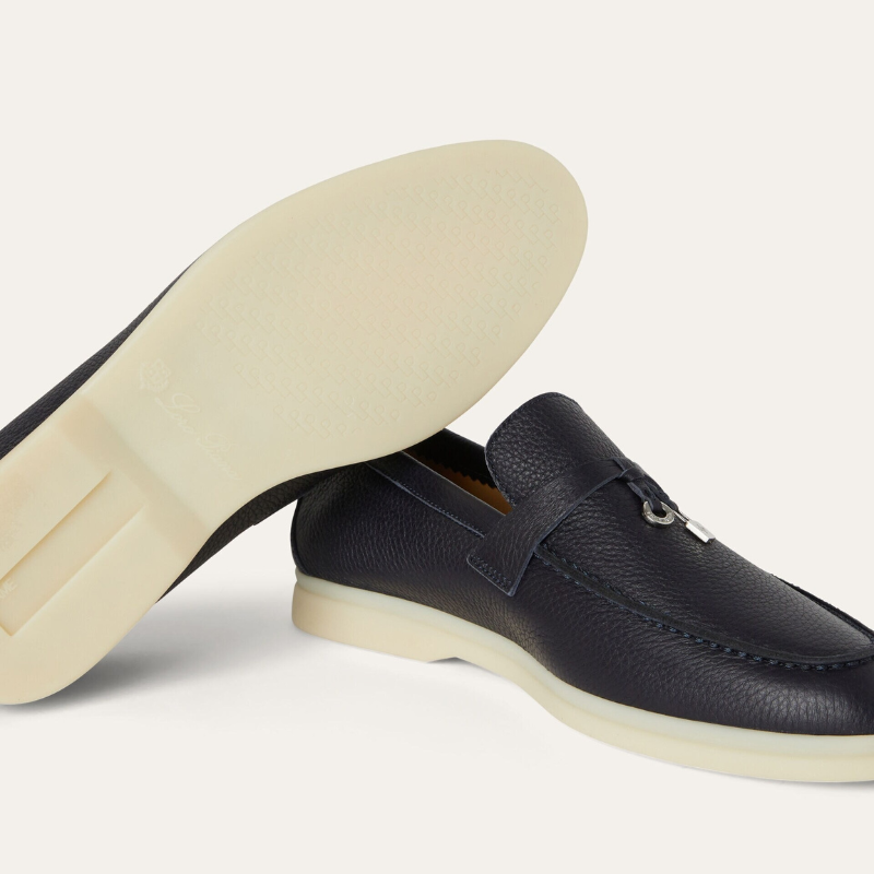Loro Piana Summer Charms Walk Deerskin Loafer - Navy Blue (W000)