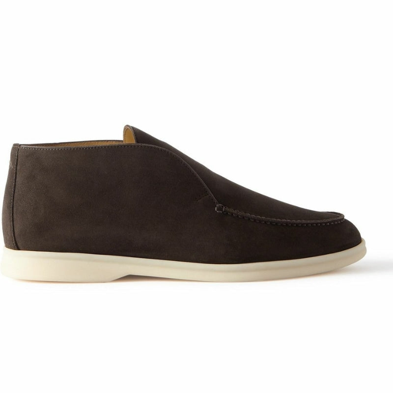 Loro Piana Polacchino Open Walk Suede Ankle Boots - Brown