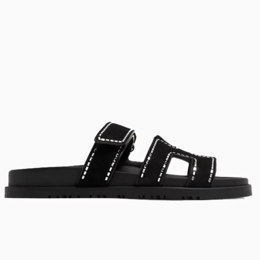 Hermes Chypre Suede Crystals Sandals - Black