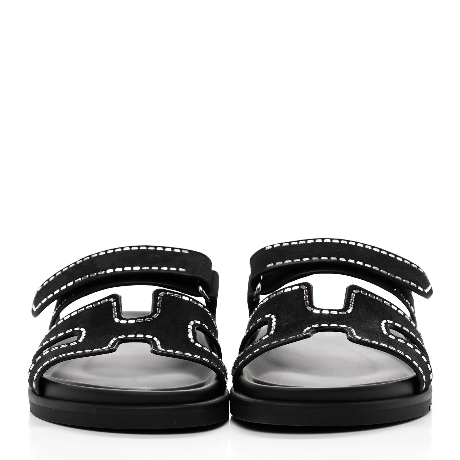Hermes Chypre Suede Crystals Sandals - Black