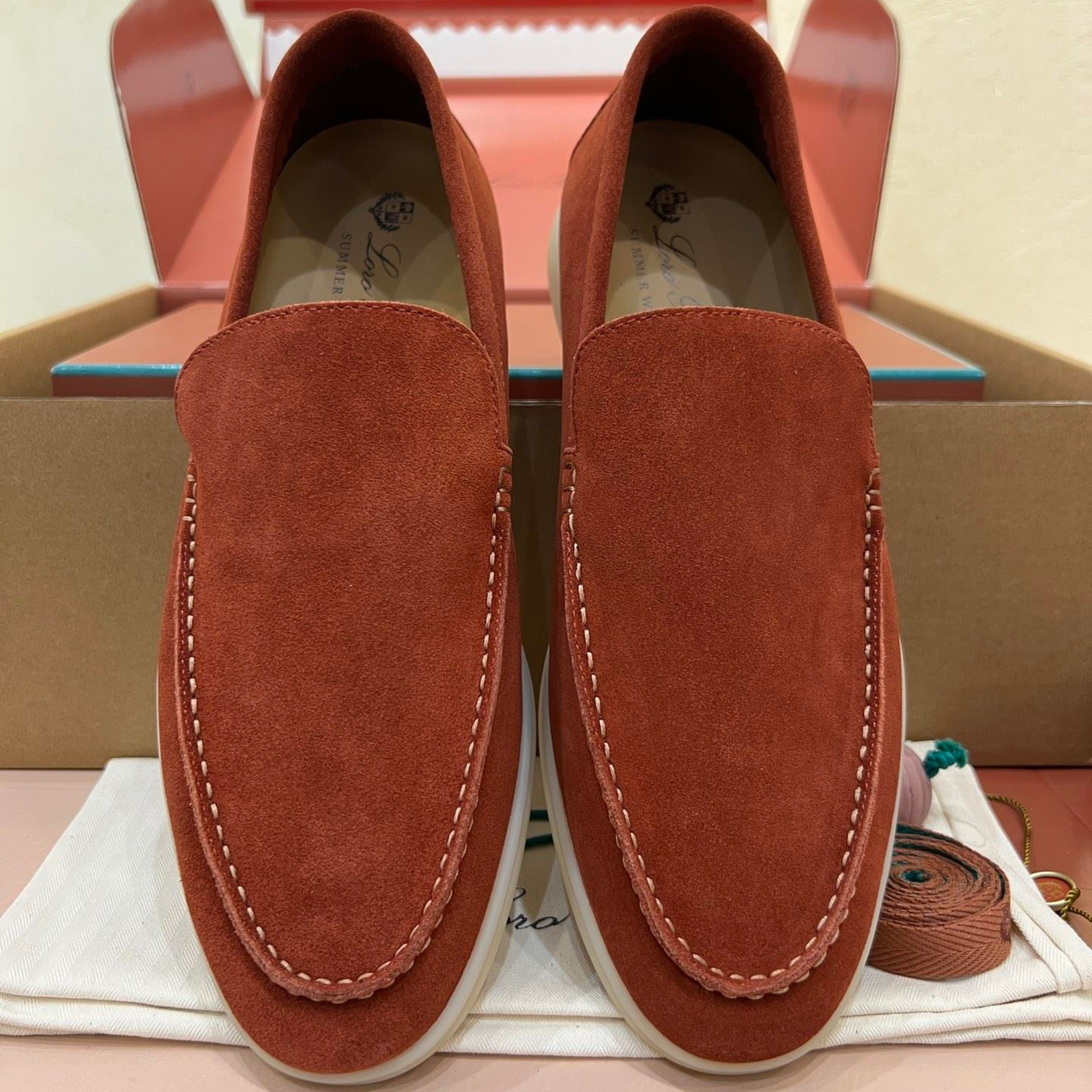 Loro Piana Summer Walk Suede Loafers -  Dried Red (R0DV)