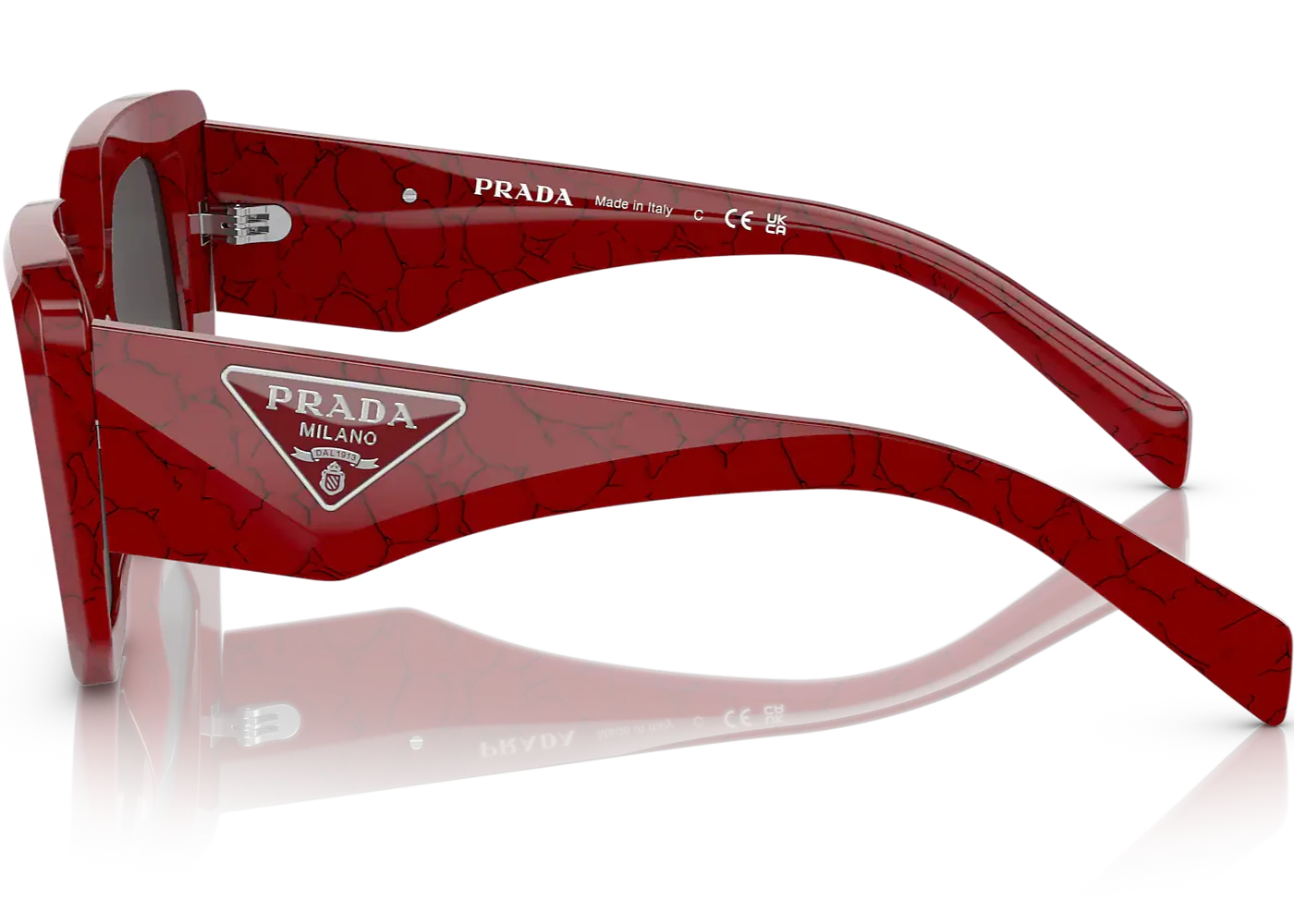 Prada PR14ZS 15D-5S0 Rectangular Marble Red Sunglasses