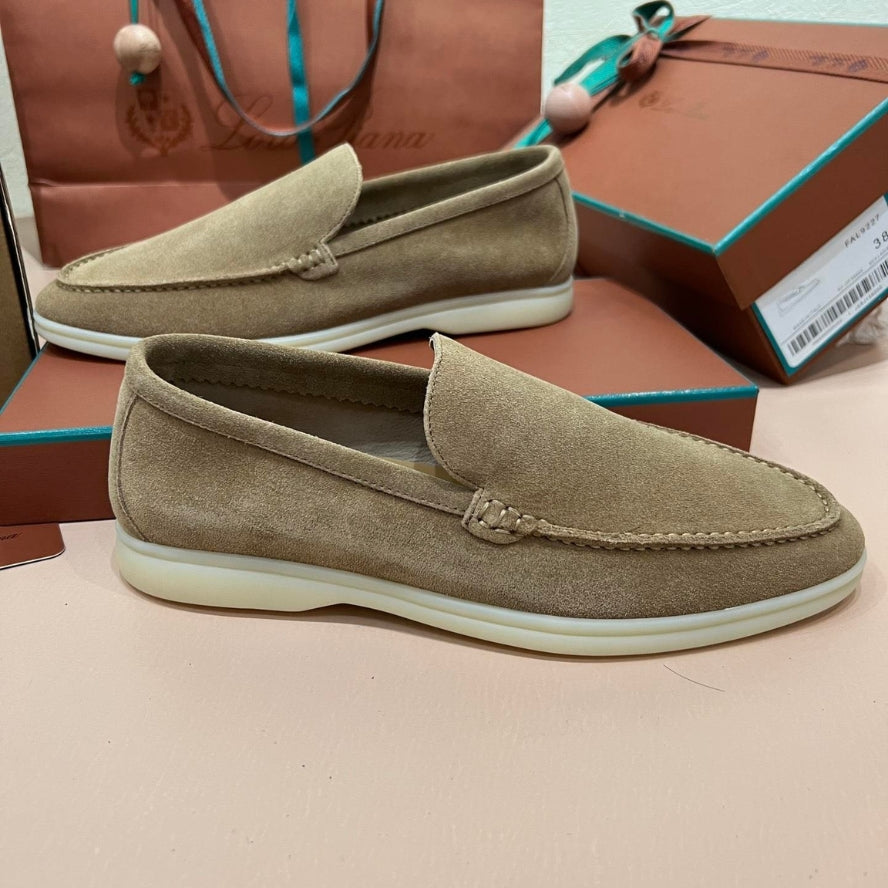 Loro Piana Summer Walk Suede Loafers - Powder Tea