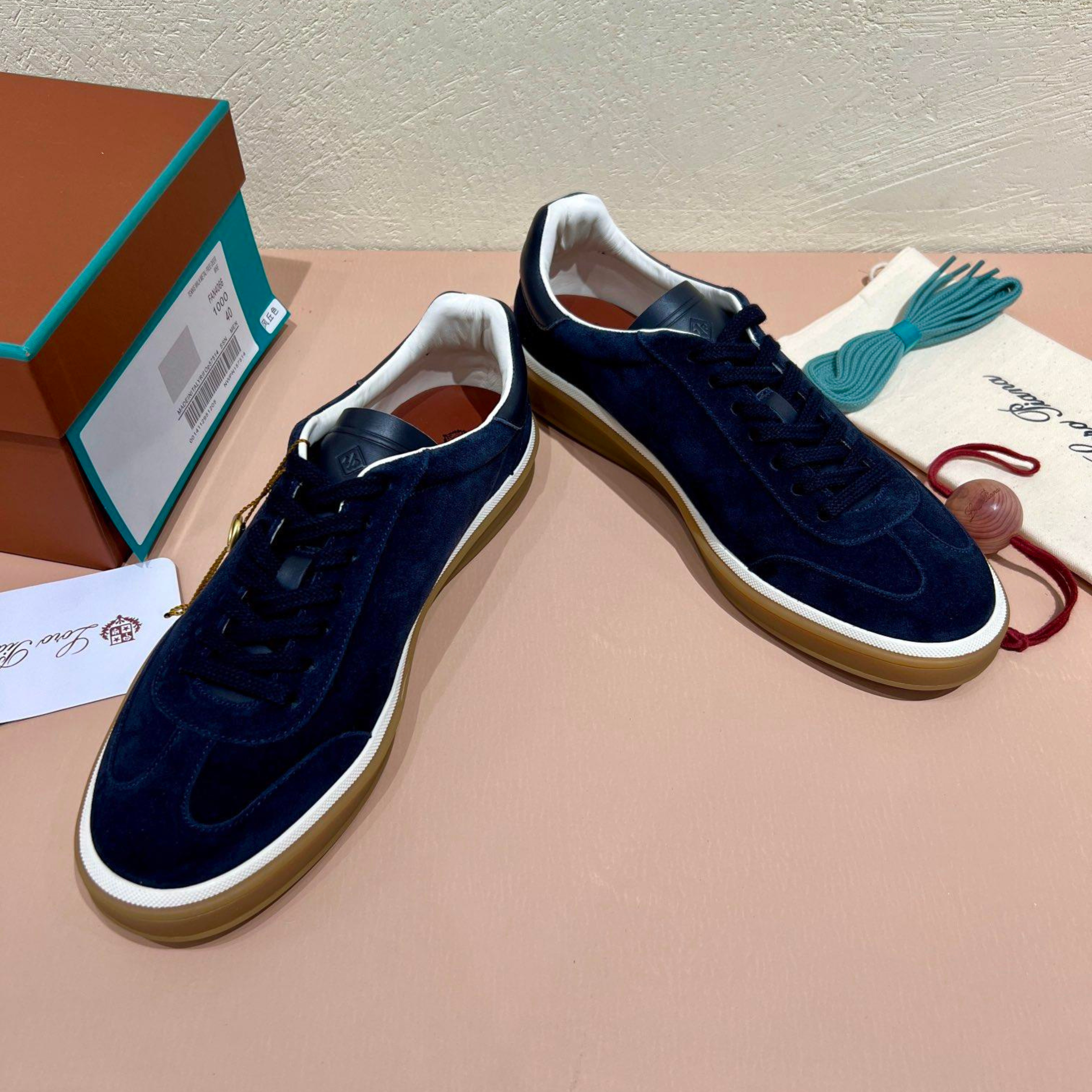 Loro Piana Tennis Walk Suede Calf Split Sneakers - Navy Blue (W000)