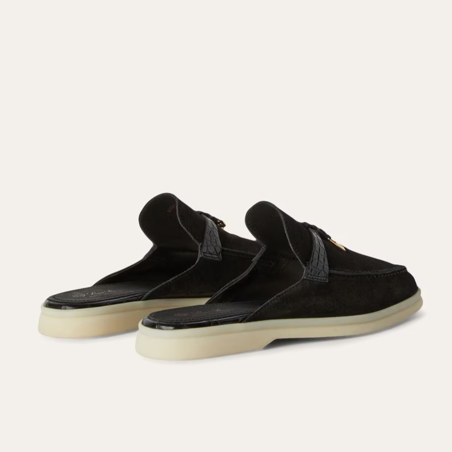 Loro Piana Charms Walk Babouche Suede Loafers - Black (062)