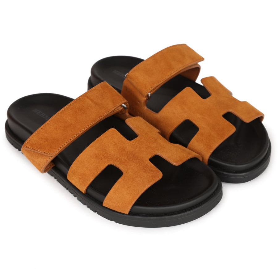 Hermes Chypre Suede Sandals - Caramel Brown