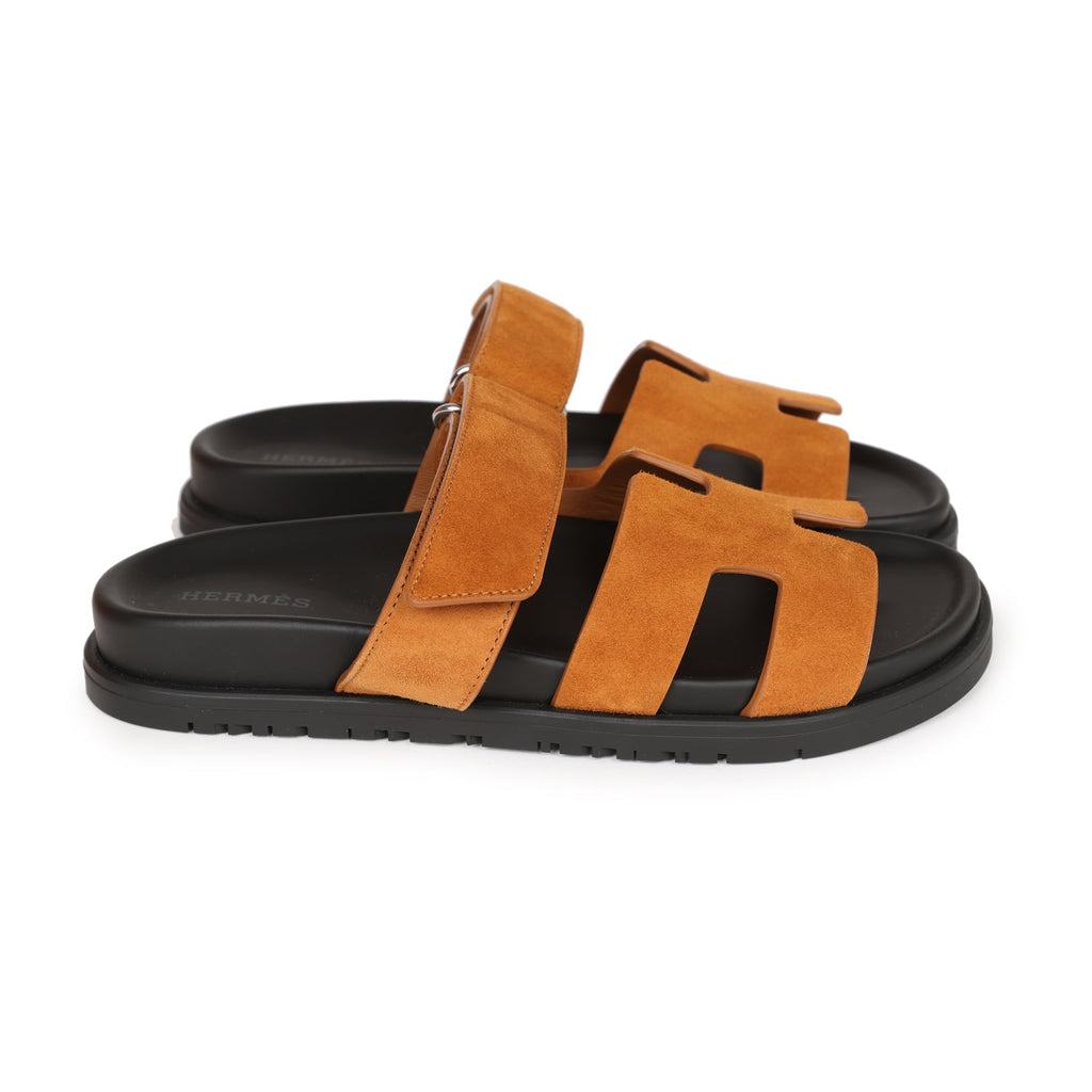 Hermes Chypre Suede Sandals - Caramel Brown