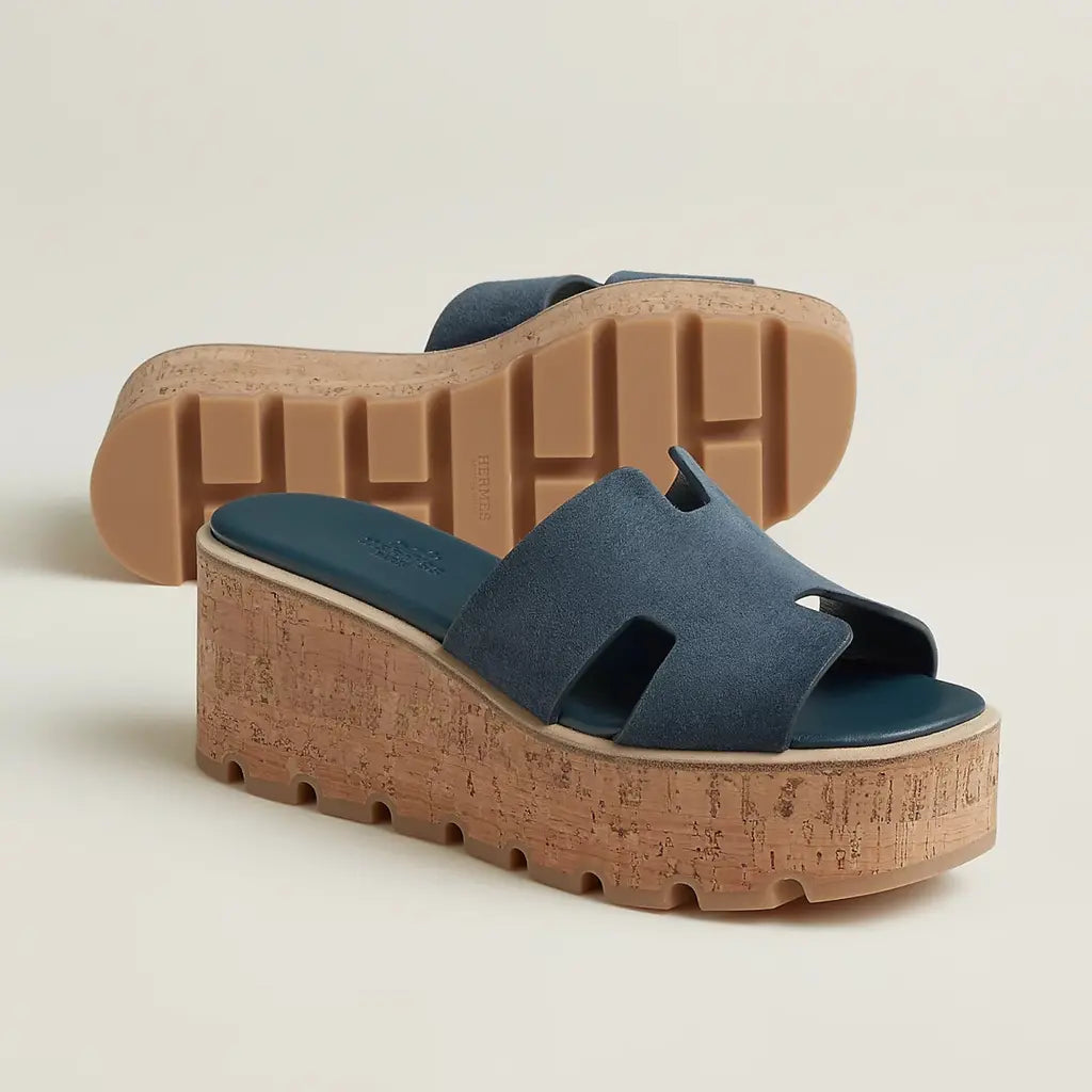 Hermes Eze 30 Suede Sandals - Navy Blue