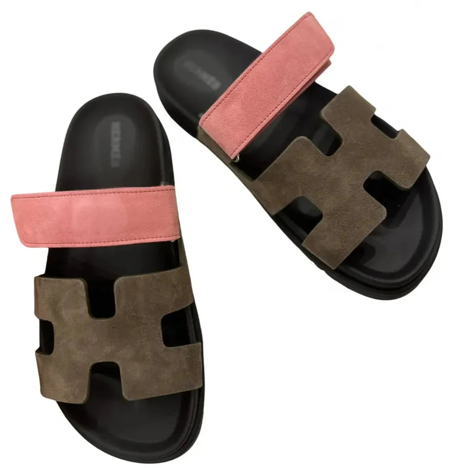 Hermes Chypre Sandals - Pink & Vert Toundra