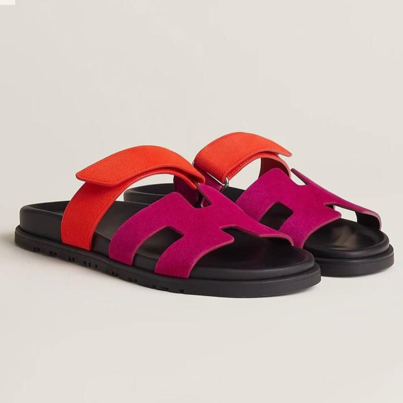 Hermes Chypre Sandals - Rose Chapas / Orange Synthetique