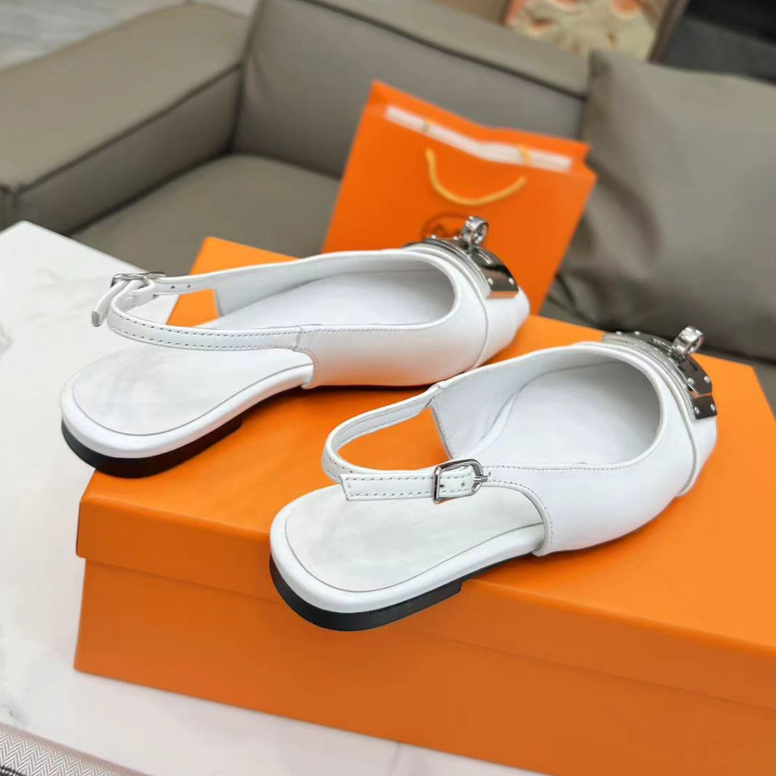 Hermes Innocente Slingback Sandals - White