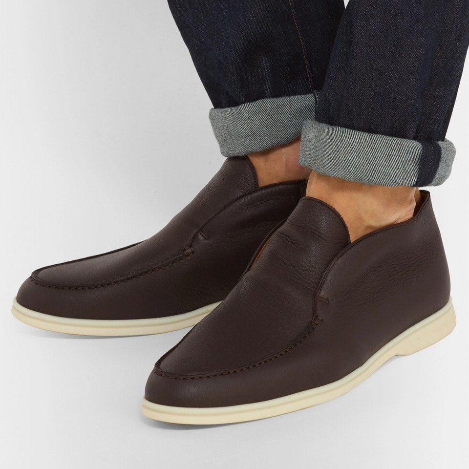 Loro Piana Open Walk Full-Grain Leather Boots – Dark Brown (146)