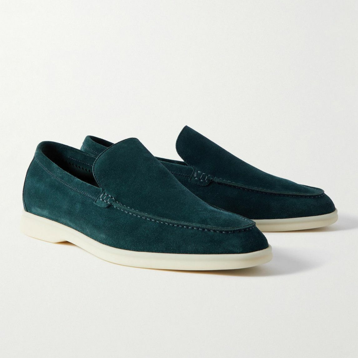 Loro Piana Summer Walk Suede Loafers - Dark Green
