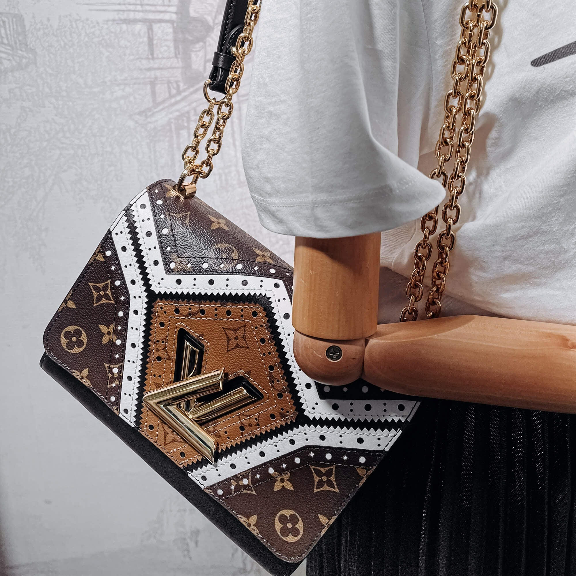 Louis Vuitton Veau Satin Monogram Twist MM Shoulder Bag - Brown