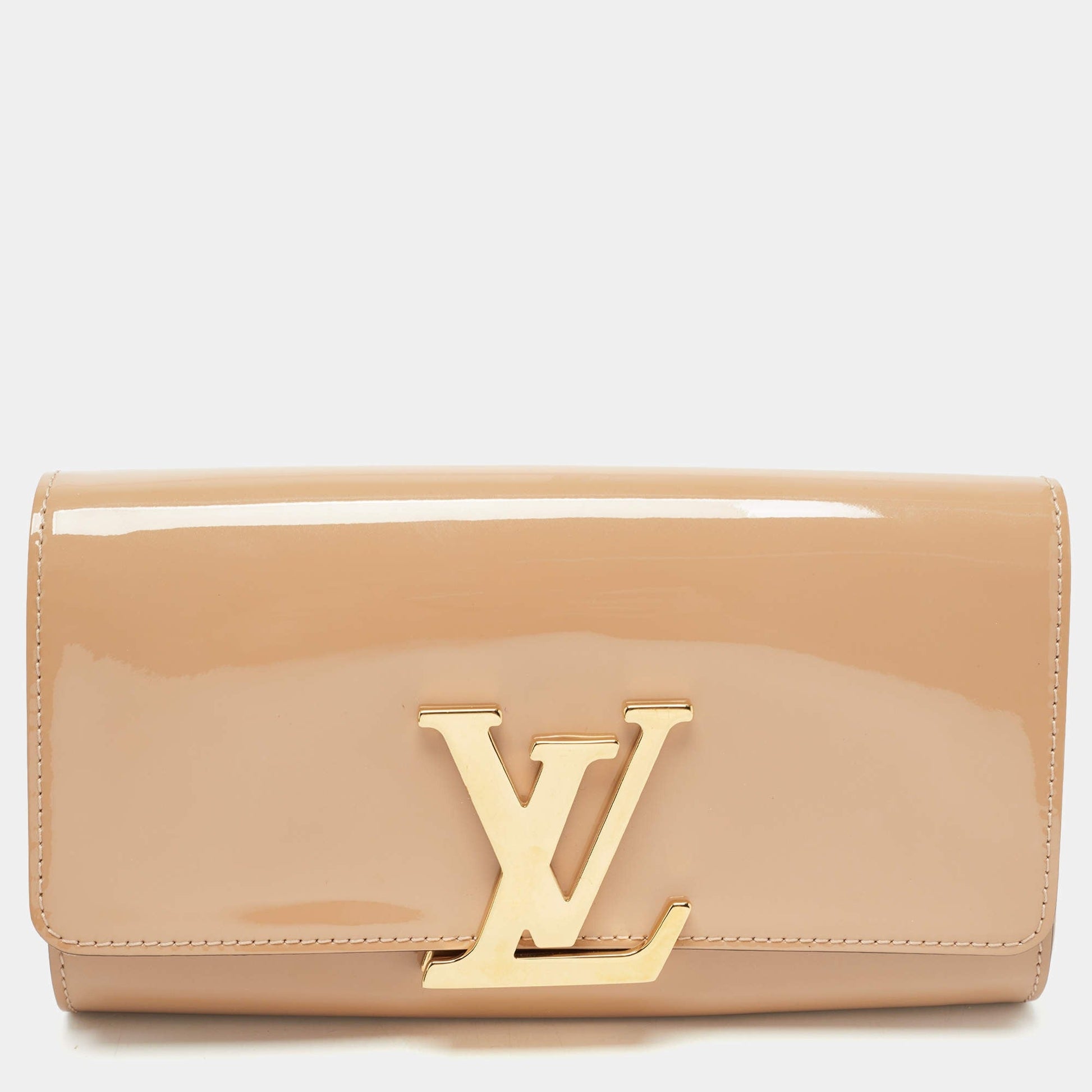 Louis Vuitton Patent Leather Louise Clutch - Beige