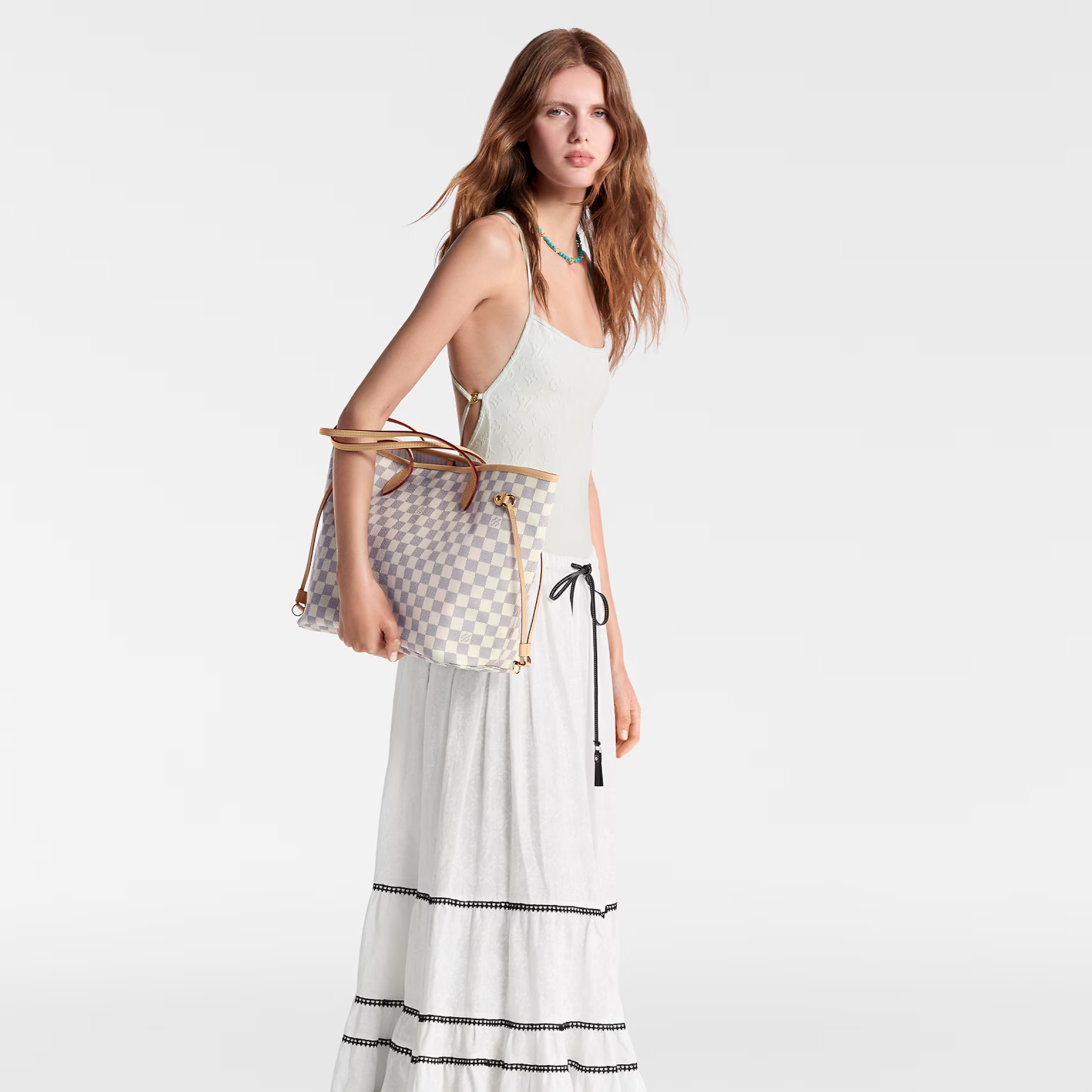 Louis Vuitton Neverfull MM Damier Azur Tote Bag - White