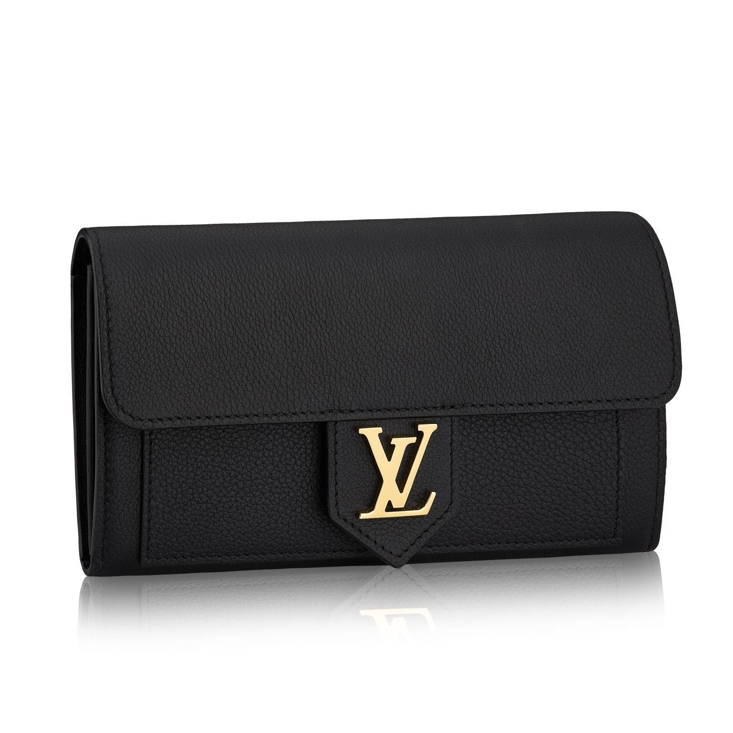 Louis Vuitton Calfskin LockMe Long Wallet - Black