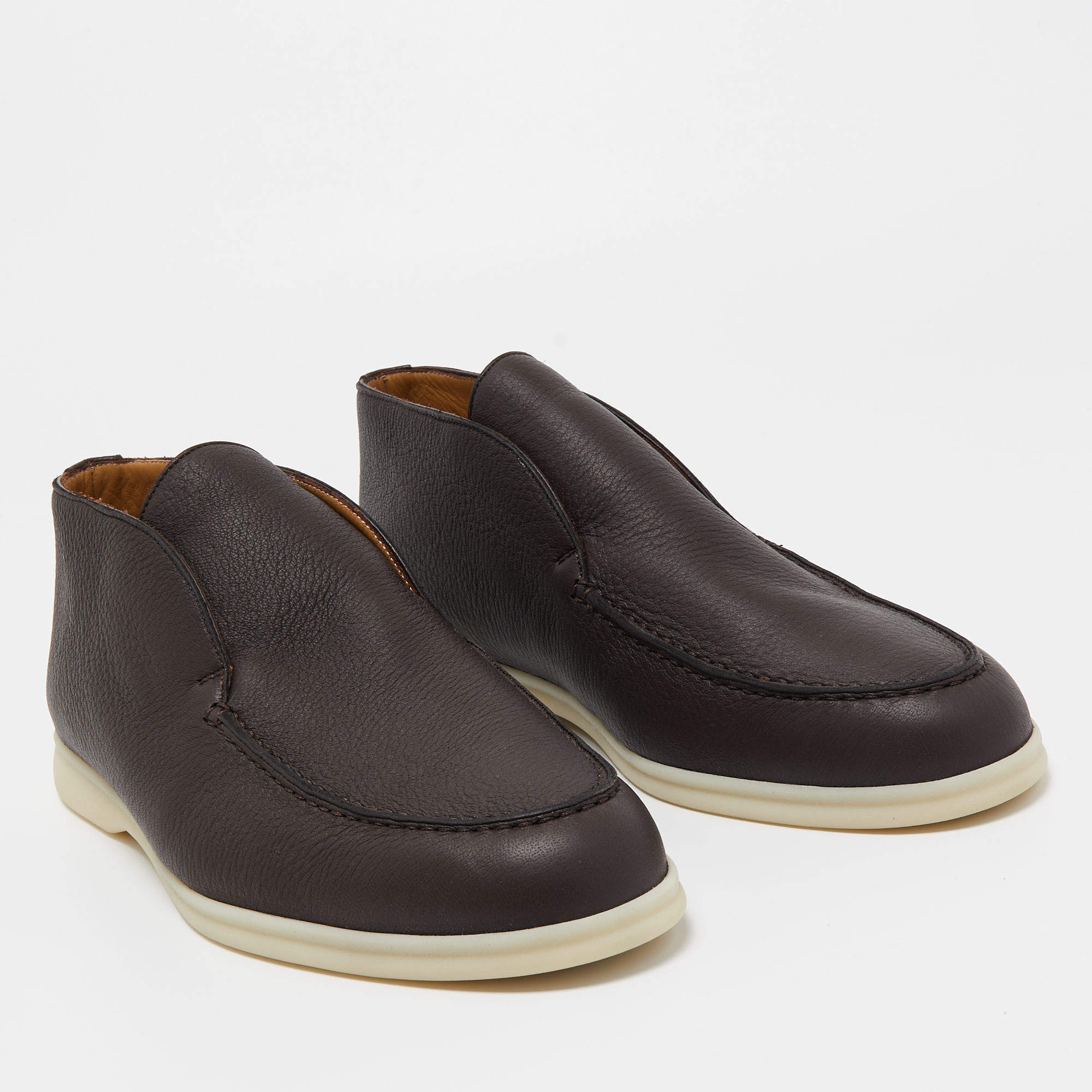 Loro Piana Open Walk Full-Grain Leather Boots –  Dark Brown (146)